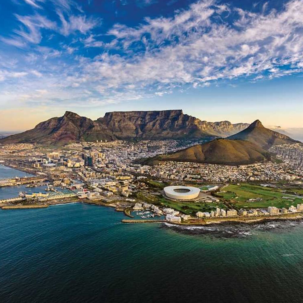 Cape Town skyline and Table Mountain from above
