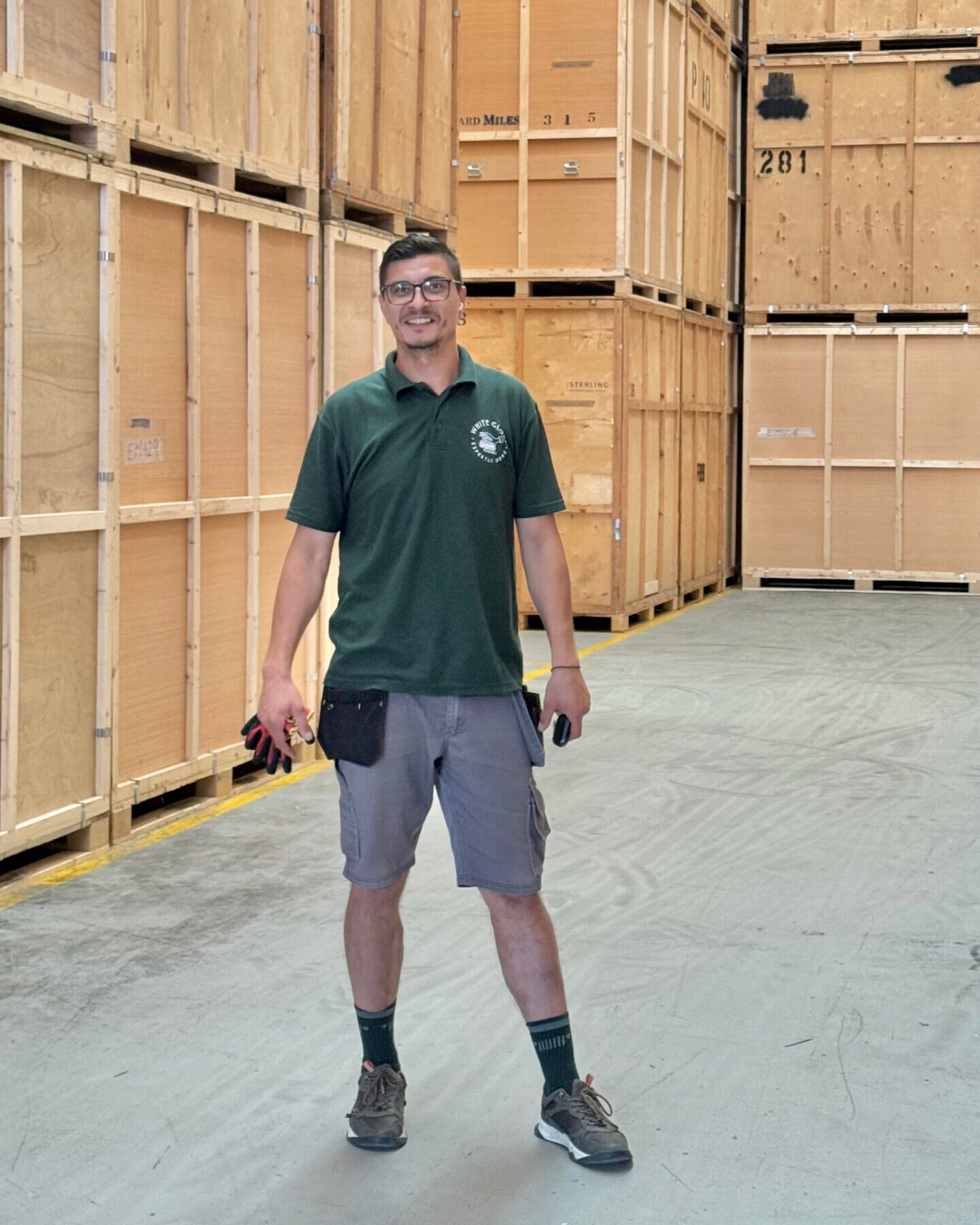 White Glove Surrey team member in the storage warehouse
